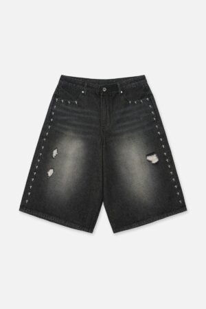GUSTAVO DENIM SHORT | FRAY NOIR SIDE CROSS