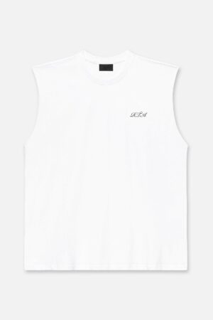 TERRY MUSCLE TEE | WHITE CURSIVE