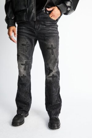 MAEL SLIM FLARE JEAN | GRAPHITE DESCENDING CROSS