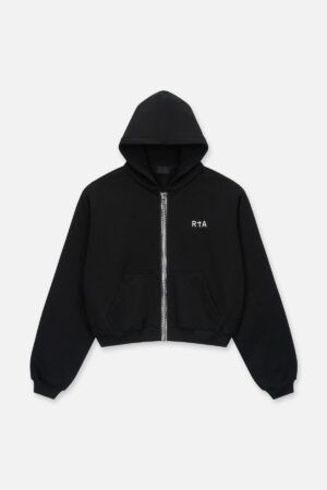 KAEN CROPPED ZIP UP HOODIE | BLACK LOGO