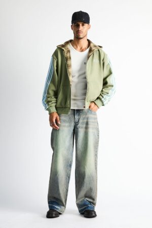 ELEN REVERSIBLE ZIP UP HOODIE | OLIVE PLAID COMBO