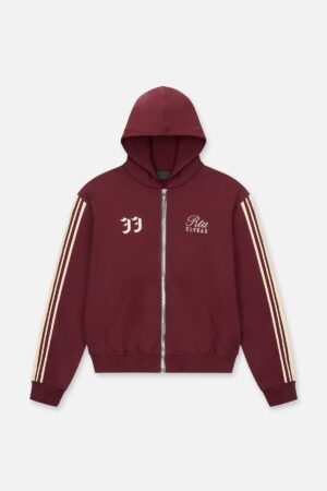 ZEV OVERSIZED ZIP HOODIE | BURGUNDY ULTRA STRIPES