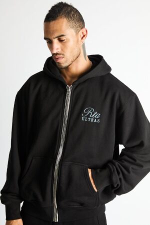 ZEV OVERSIZED ZIP HOODIE | BLACK ULTRA CREST