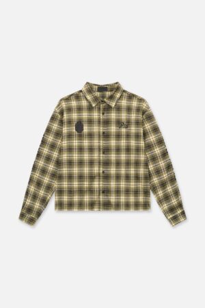 RYNOR CROPPED BUTTON UP SHIRT | OLIVE PLAID
