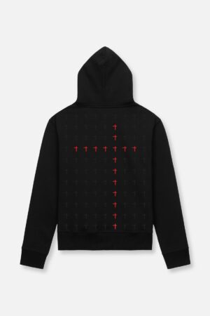 DION HOODIE | BLACK RED LONG CROSS