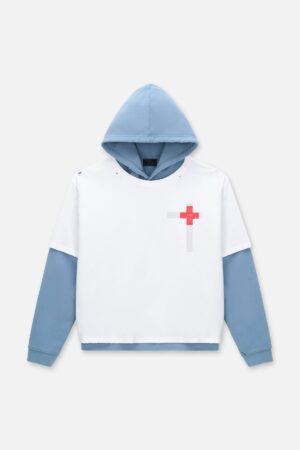 ORIEN LAYERED DISTRESSED HOODIE | DUSTLIGHT BLUE