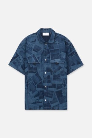 SHORT SLEEVE CHEST POCKET SHIRT | INDIGO PHOTO COLLAGE