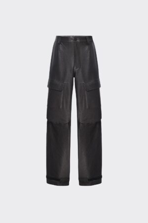 WIDE LEG LEATHER CARGO PANT | BLACK